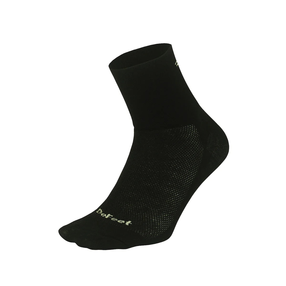 Aireator 3" cuff cycling sock in black with small white d-logo on back of cuff