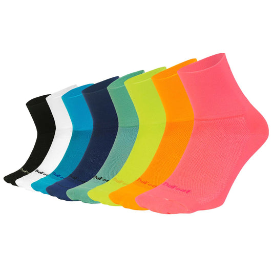 DeFeet Aireator cycling sock with a 3" cuff in black, white, blue, navy, green, yellow, orange, and pink