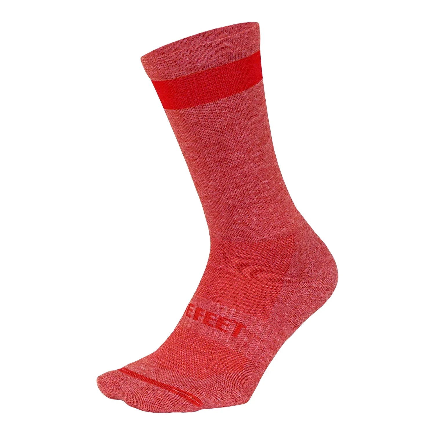 DeFeet Cush wool cycling sock in red with a wide bright red cuff stripe