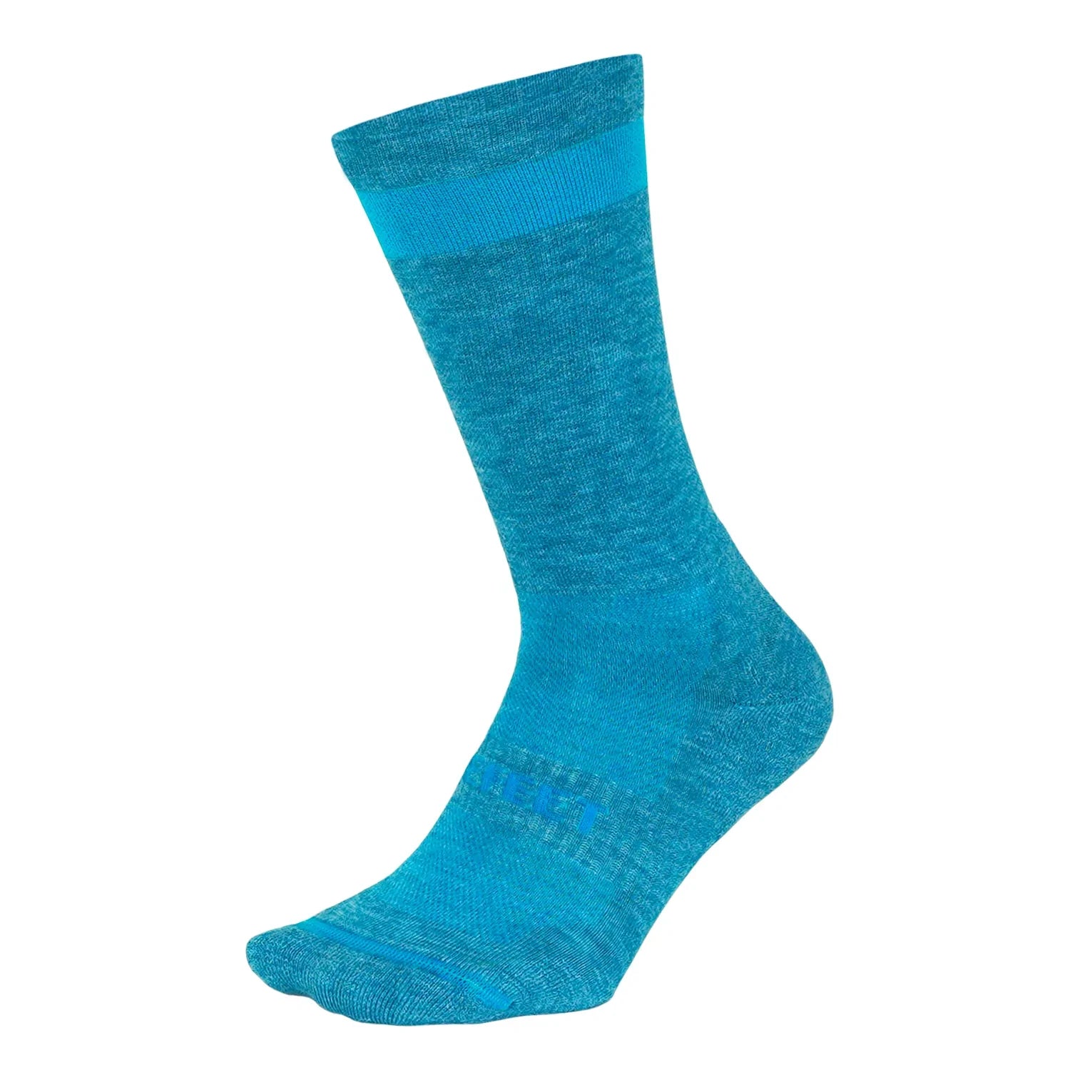 DeFeet Cush wool cycling sock in bright blue with a wide blue cuff stripe
