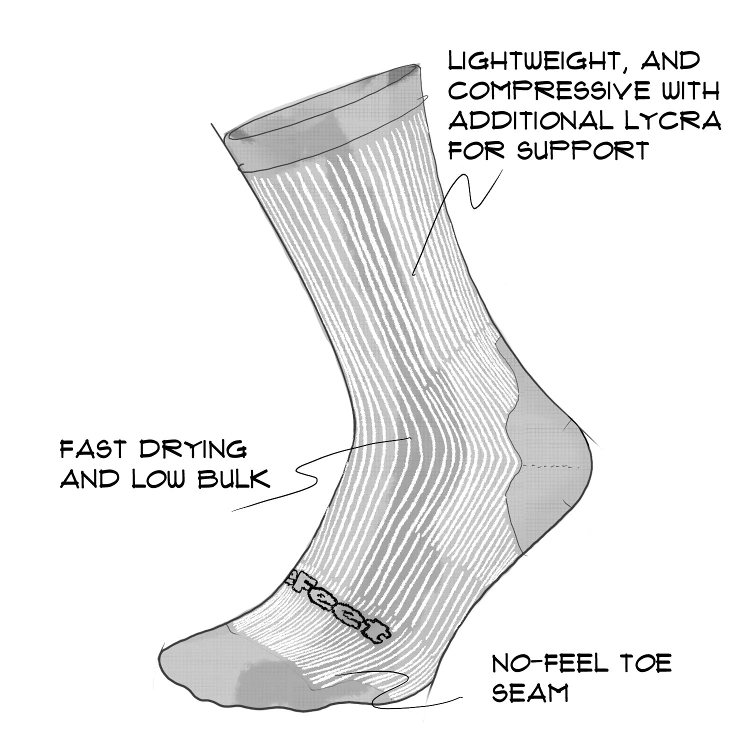 technical drawing of DeFeet Evo Classique cycling sock