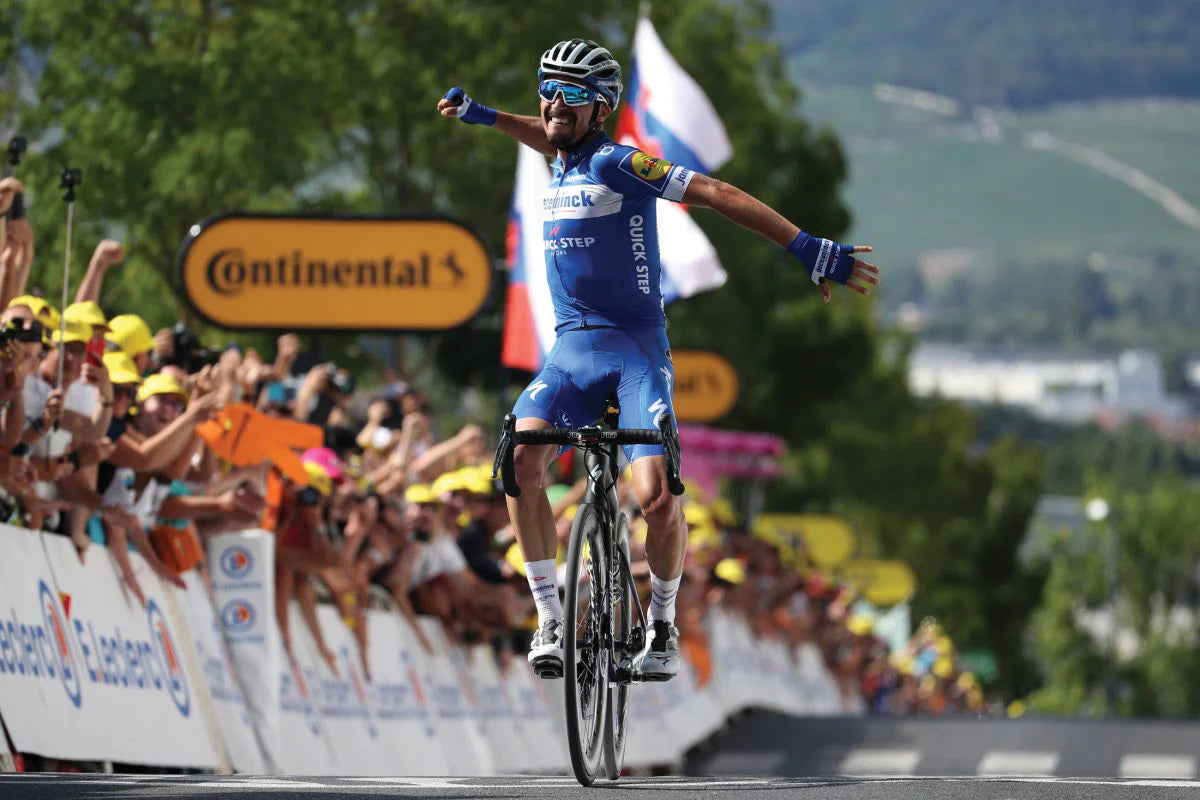 On July 8, 2019 Deceuninck-Quickstep rider Julian Alaphillipe baptised the DeFeet EVO Disruptor with a solo break away to win Stage 3 of the Tour de France and take the Yellow Jersey of race leader.